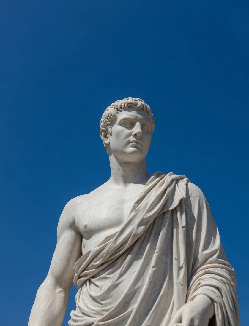 Marble statue of Eric against a Roman sky